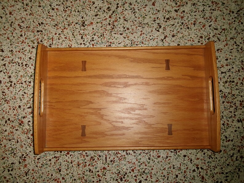 Vintage 2003 Solid Wood Large Tray, Hand Made Wooden Inlay Tray with Handles, Perfect for Ottoman or Coffee Table image 1