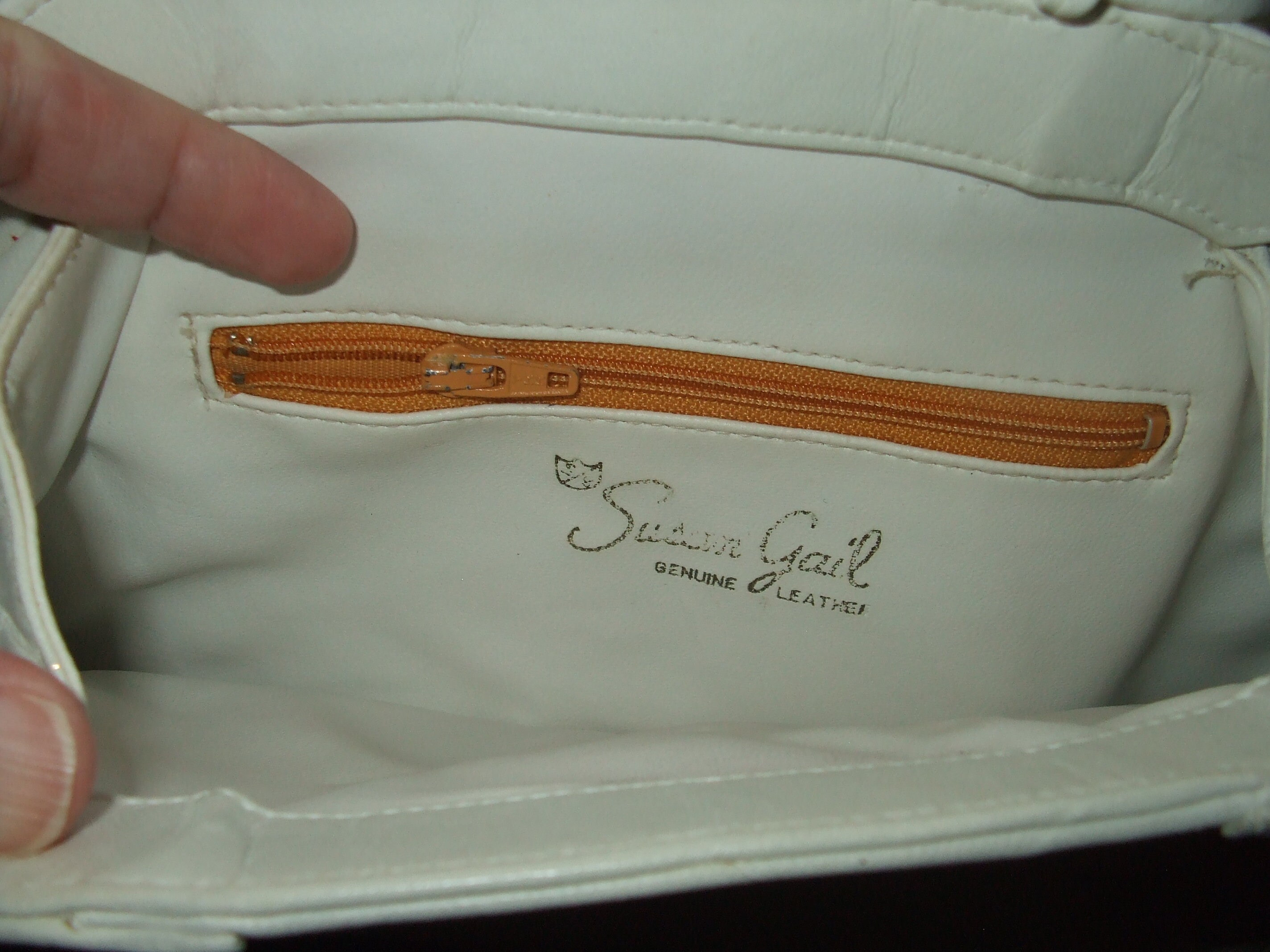 Sac à Main Bandoulière Vintage Années 80 Susan Gail - Cuir Blanc Tissé - Taille Petit - Occasion Rare