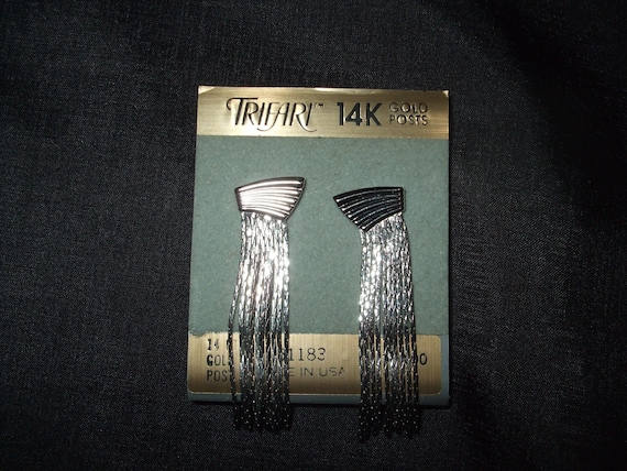 vintage Trifari Silvertone Pierced Earrings , NOS… - image 1