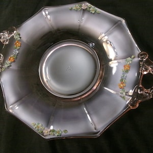 Vintage Cambridge Glass Pink Candy Dish with Enameled Florals