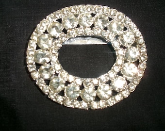 Vintage Rhinestone Slide Buckle or Scarf Slide, Large Mid Century Jeweled Accent for Dress Making or Accessory