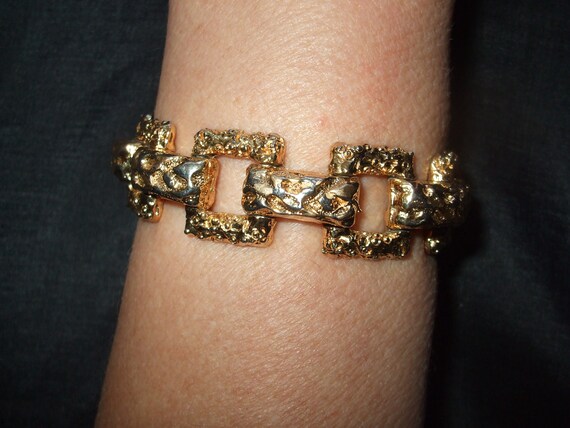 Vintage Geometric Brutalist Chunky Bracelet, Gold… - image 2