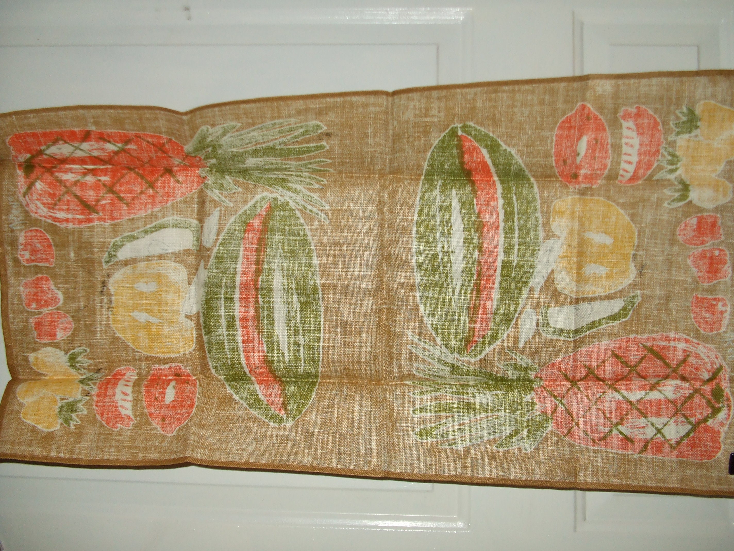 【よつぼし★様リクエスト】664 Vera Neumann プレート 3枚 Vintage Vera Fruit Tea Towel, Retro Kitchen Linen With