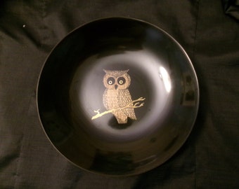 Vintage Small Couroc Owl Bowl, MCM Kitsch Decor, Little Round Mid Century Modern Phenolic Dish