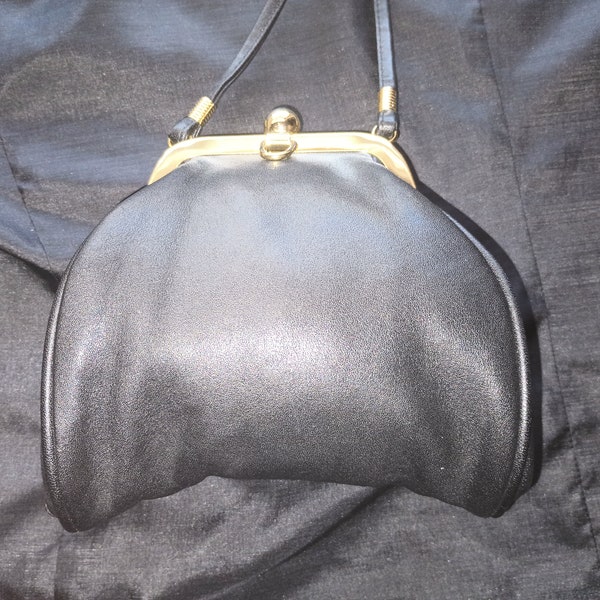 Vintage Black Leather Tignanello Mini Bag, Small Crossbody Shoulder Bag, Tiny Purse with Golden Hardware