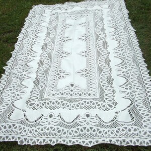 Vintage Lace Light Cream or Ecru Tablecloth , Off White Large Rectangular Lacy Table Cloth, 100 inches by 56 Inches
