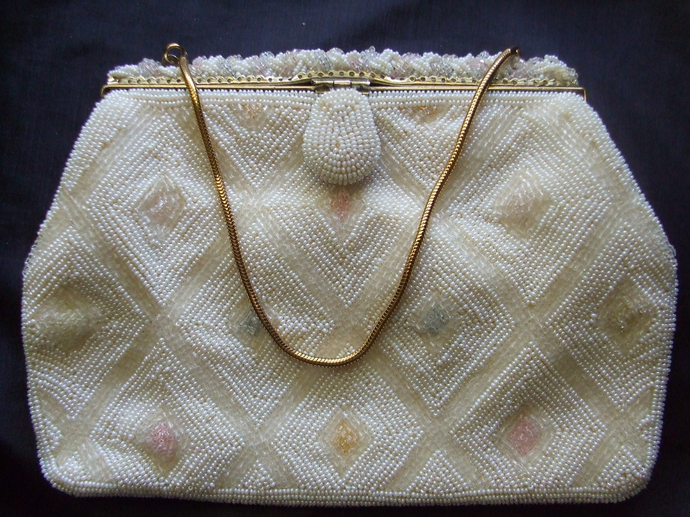 Vintage Leather Walborg Quilted Hand Bag Small Off-white/light