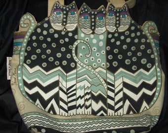 Vintage Laurel Burch Cats Fabric Bag, 80s to 90s Graphic Boho Handbag