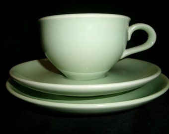 Vintage Iroquois Casual Lettuce Green, Russel Wright MCM Redesigned Cup Saucer and Bread Plate