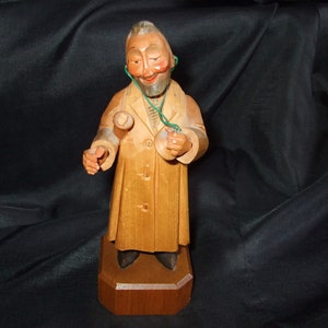 Vintage Wooden Doctor Figurine, Old Carved Wood General Physician with Stethoscope