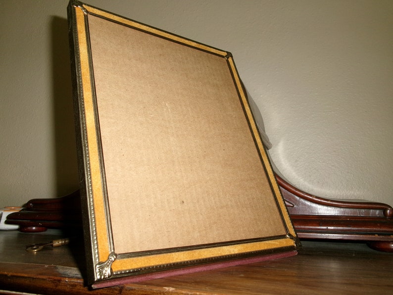 Vintage Art Deco Photo Frame, Fabric Accents with Golden Metal Frame image 6