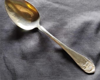 Antique Flower De Luce Serving Spoon, Vintage Silverplate Table Spoon, Oneida Old Silver Plate, Art Nouveau Design