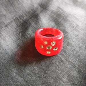 Vintage Red Chunky Lucite Rhinestone Mod Ring