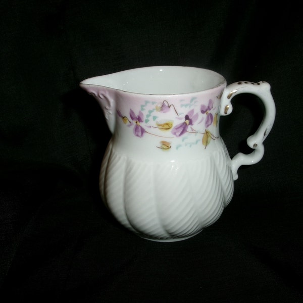 Antique Hand Painted Violets Creamer, Old Vintage Cream Pitcher with Floral Decor