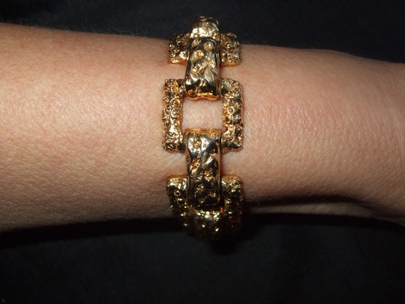 Vintage Geometric Brutalist Chunky Bracelet, Gold… - image 3