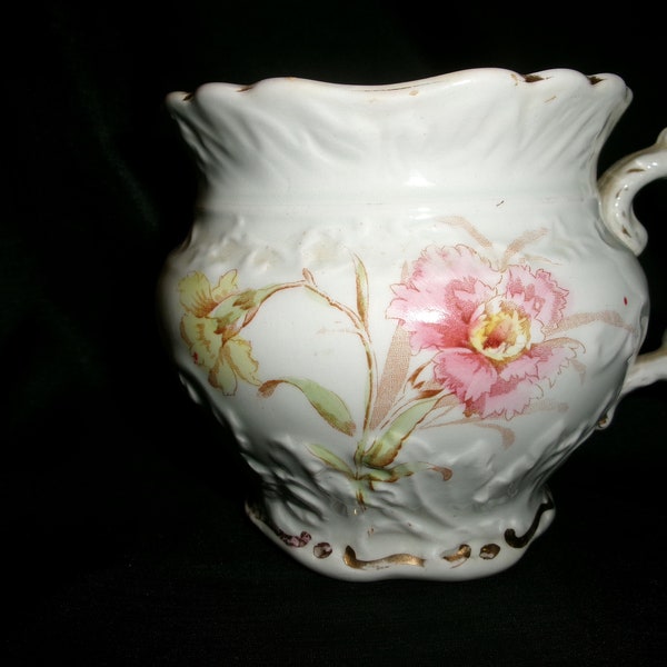 Antique Grindley Carnation Jug, Milk Pitcher or Creamer, Pink and Yellow Floral Decor, Old English Semi Porcelain Pottery