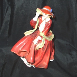 Vintage Royal Doulton Top o the Hill Figurine, HN 1834  Retired Edition, Lady in Long Red Dress with Hat