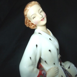 Vintage Royal Doulton The Ermine Coat Figurine, 842488 HN1981 EP Retired Edition, Lady in Long Red Dress with Fur Coat