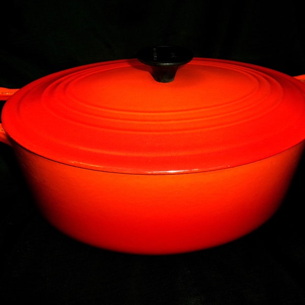 Vintage Le Creuset Flame Oval Dutch Oven, 3.5  Quart Covered HTF Authentic French Cast Iron Enamel Cookware