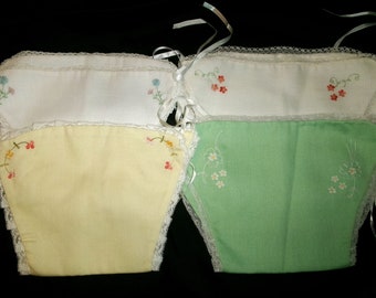 Vintage Handmade Lacy Diaper Covers, Set of 4 Embroidered Covers for a Baby Girl or Dolls