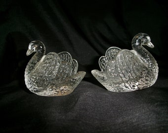 Vintage Glass Swan Salt Cellars, Pair of Retro Glass Decor