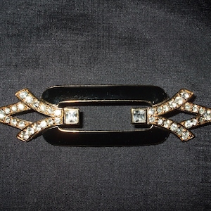 Vintage Art Deco Trifari Brooch, Large Rhinestone and Black Enamel Pin , Big Modern Art Jewelry