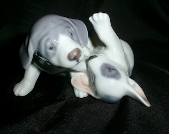 Vintage Royal Copenhagen Figurine Puppies Playing, Spotted Puppies Wrestling, Number 058