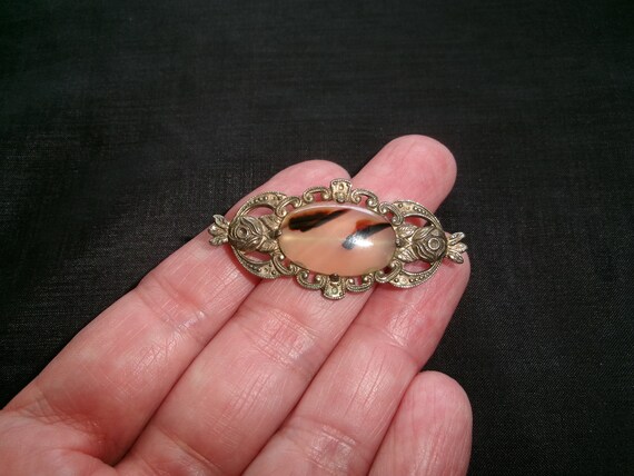 Vintage Uncas Silver Brooch with Agate, Sterling … - image 5