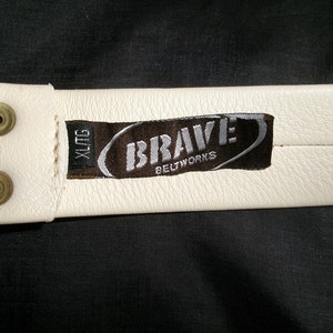 Vintage Brass Brutalist Buckle Beige Belt, Size Extra Large, Large Buckle Belt for Women image 6
