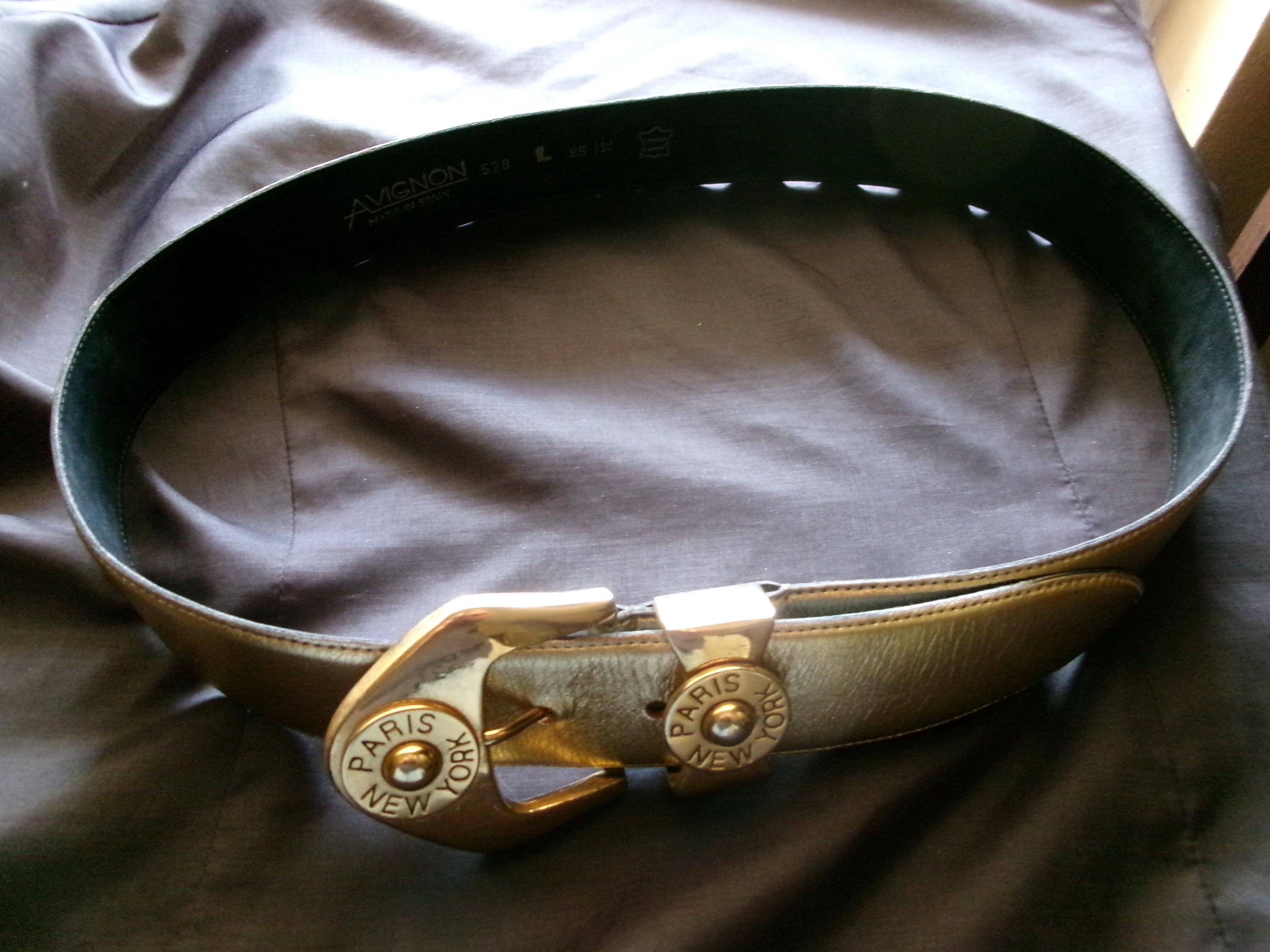 Vintage Avignon New York Paris Leather 80s Belt, Italian 