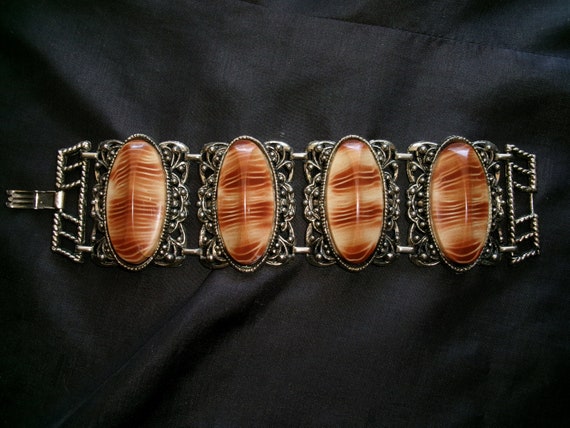 Vintage Huge Chunky Panel Bracelet, Victorian Rev… - image 6