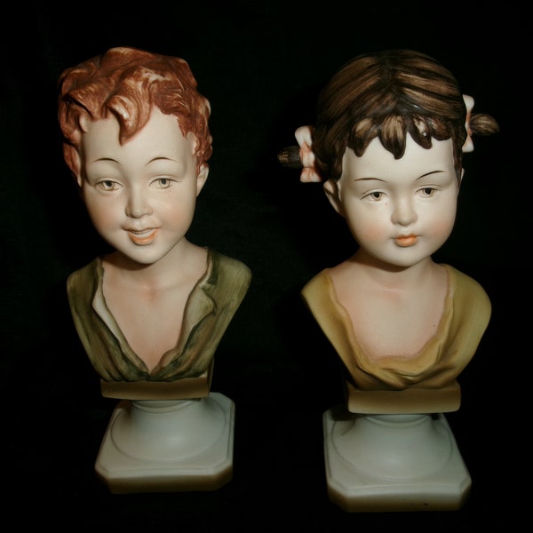 Vintage Lefton Children Bust Pair, Lefton Boy and Girl Young Couple, Set of 2 Child Figurines