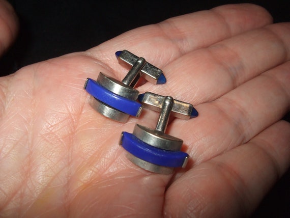 Vintage Swank Art Deco Style Blue and Silver Cuff… - image 2