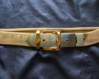Vintage Mesh Goldtone and Silver Tone Belt , Disco Daze Accessory, Signed Made in Italy, Two Tone Size Extra Small to Small  Belt