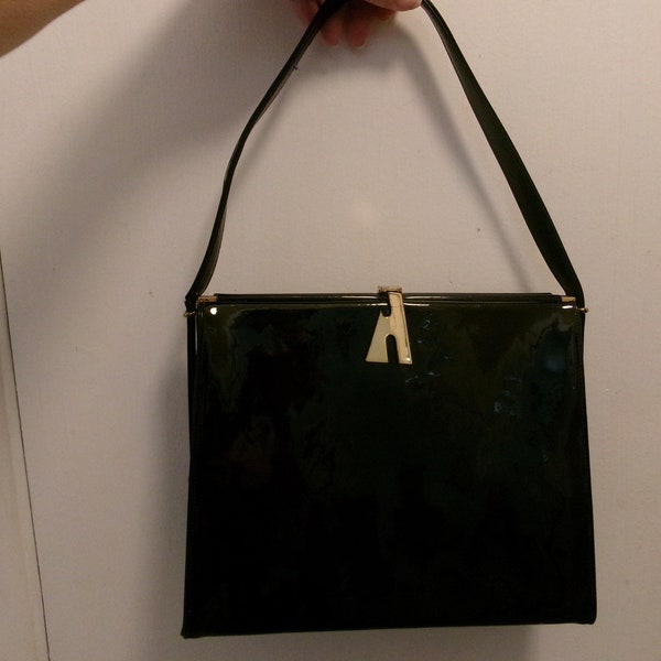 Vintage Coblentz Black Patent Leather Purse, Old Structured Handbag, Shiny Black Pocketbook Bag