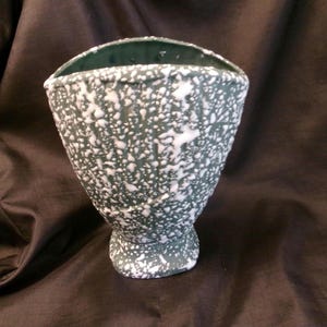 Vintage Green and White Mod Splatter Glaze Vase, MCM Small Atomic Design Textured Vase