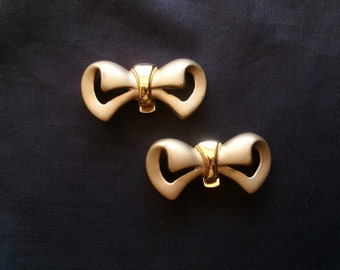 Vintage Bluette Shoe Clips, Pair of Gold Tone Bow Accents for Shoes, Made in France