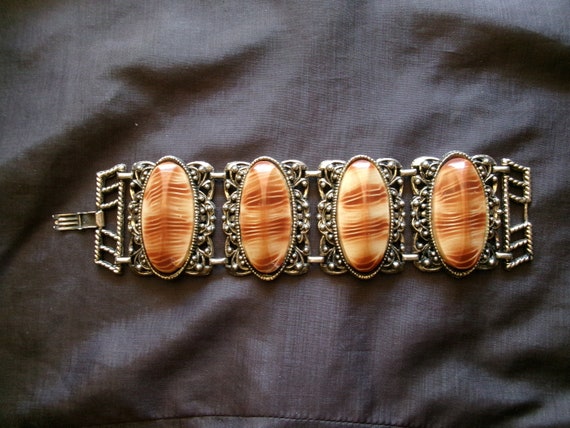 Vintage Huge Chunky Panel Bracelet, Victorian Rev… - image 4