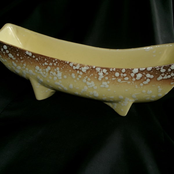 Vintage Mid Century Modern Planter, Unusual Yellow and Brown Speckled Planter, MCM Atomic Style
