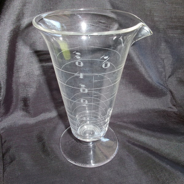 Antique Apothecary or Pharmacy Glass Footed Measuring Beaker, Vintage Wheel Cut Measurements Medical Themed Rx Graduate