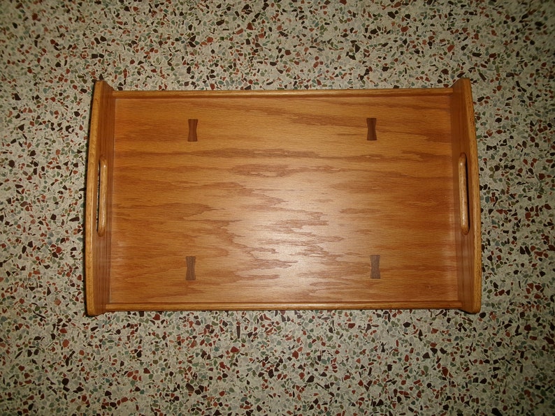 Vintage 2003 Solid Wood Large Tray, Hand Made Wooden Inlay Tray with Handles, Perfect for Ottoman or Coffee Table image 5