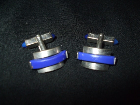 Vintage Swank Art Deco Style Blue and Silver Cuff… - image 3
