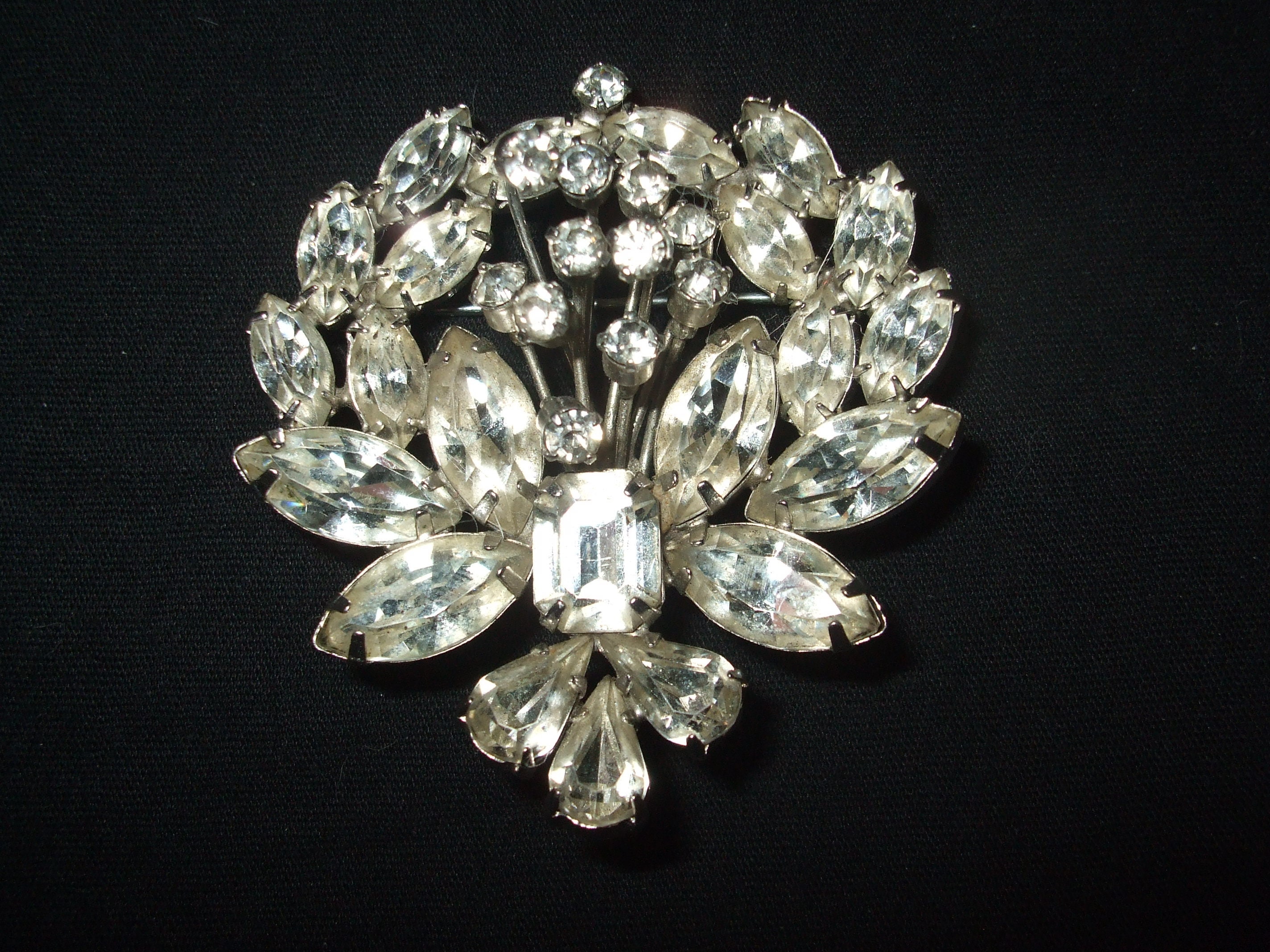 Vintage Weiss White Rhinestone Brooch , HTF Signed Large Statement Pin ...