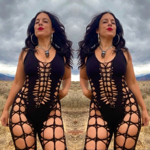 Slit Weave Catsuit, Braided Cotton Spandex Bodysuit