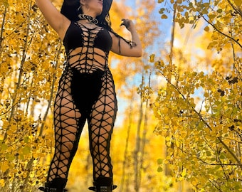 Spellbound Slitweave Catsuit, Braided Bodysuit, Fire Safe Cotton Spandex