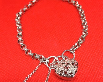 Vintage Sterling Butterfly Heart Padlock Bracelet