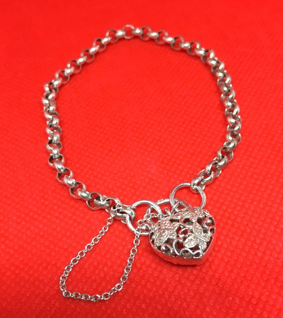 Vintage Sterling Butterfly Heart Padlock Bracelet