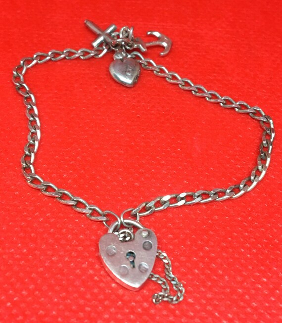 Vintage Sterling Heart Padlock & Charm Bracelet