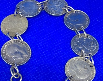 Vintage Silver Three Penny Coin Bracelet 1912-1935 Small