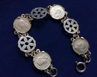 Vintage Sterling 1970s Bracelet 1940s/1930s Coins